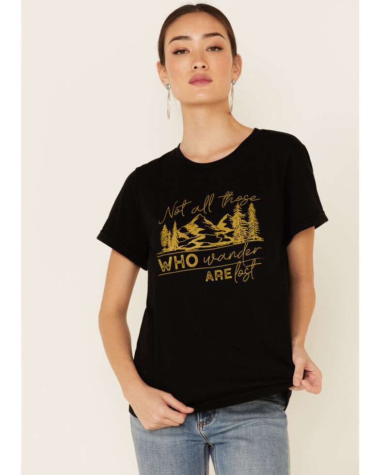 Cut & Paste Women's Not All Those Who Wander Are Lost Graphic Short Sleeve Tee , Black, hi-res
