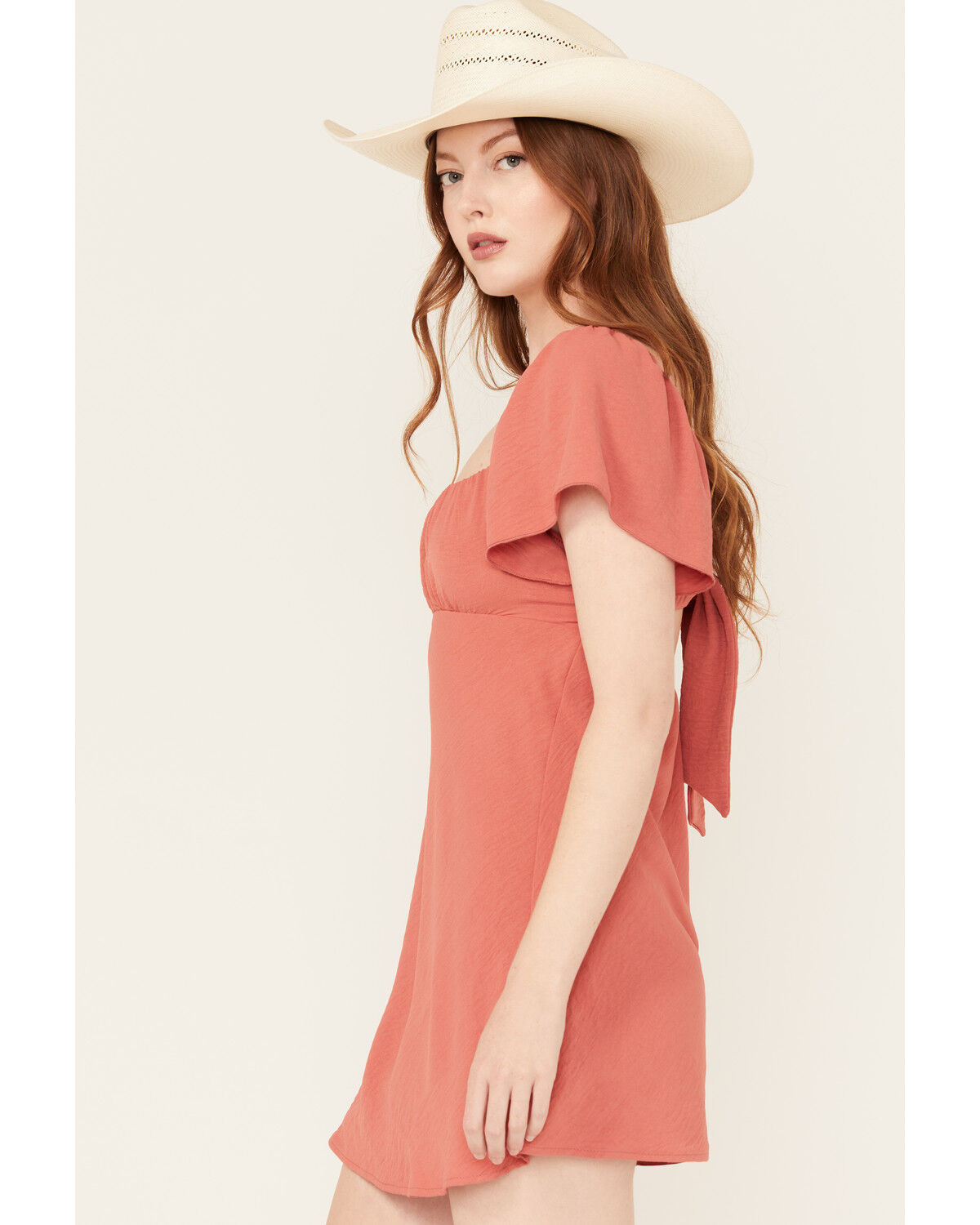 Image #2 - Originality Women's Emma Flutter Sleeve Tie-Back Mini Dress, Rust Copper, hi-res