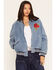 Image #1 - Rodeo Quincy X Boot Barn Women's Year of the Horse Denim Bomber Jacket, Medium Wash, hi-res