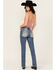 Image #1 - Miss Me Women's Medium Wash Mid Rise Horseshoe Pocket Bootcut Stretch Denim Jeans, Medium Wash, hi-res