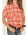 Image #3 - Shyanne Girls' Camp Plaid Print Short Sleeve Snap Tie-Front Shirt, Dark Pink, hi-res