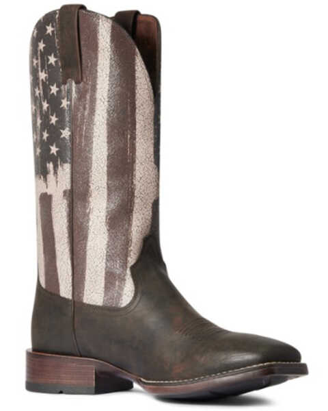 Image #1 - Ariat Men's Taylor Tan Distressed Flag Patriot Ultra Full-Grain Western Boot - Broad Square Toe, Brown, hi-res