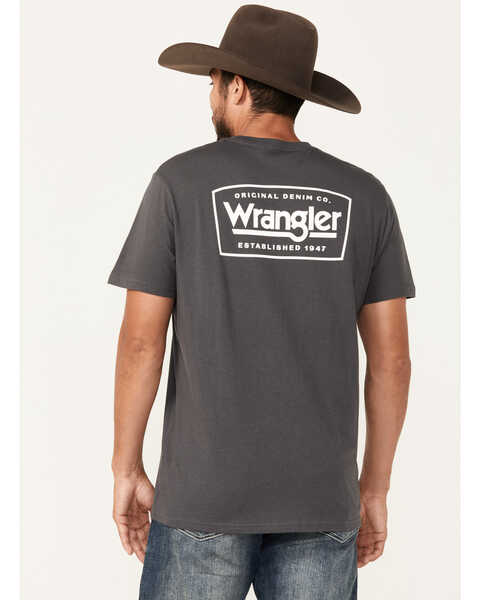 Wrangler Men's Boot Barn Exclusive Logo Short Sleeve Graphic T-Shirt, Charcoal, hi-res