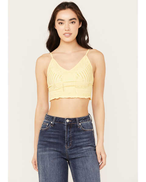 Image #2 - Fornia Women's Floral Lace Bralette, Yellow, hi-res
