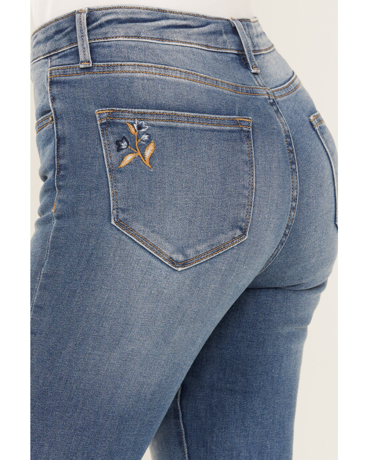 Image #4 - Driftwood Women's Medium Wash High Rise Flare Paisley Hem Jeans, Medium Wash, hi-res