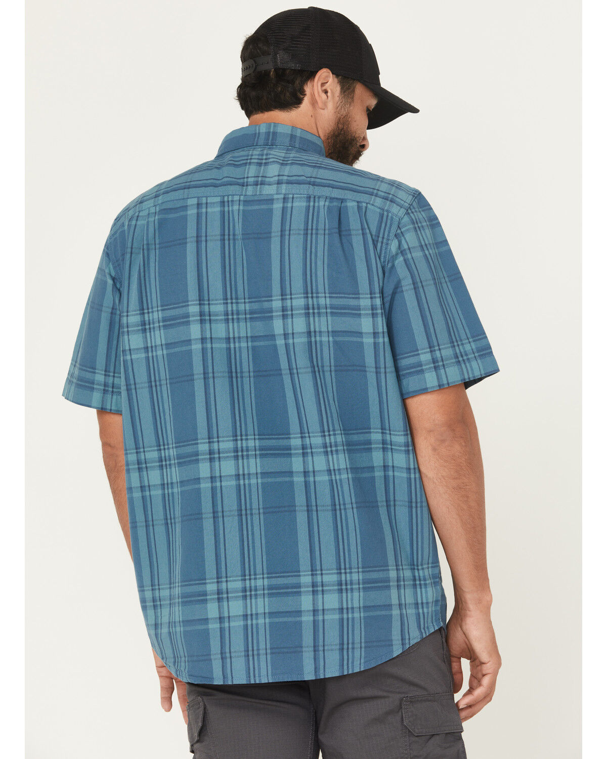 Image #4 - Carhartt Men's Plaid Print Loose Fit Midweight Short Sleeve Button-Down Work Shirt, Blue, hi-res