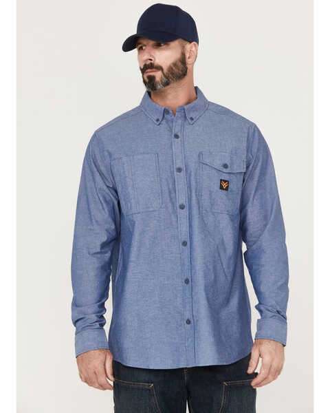 Hawx Men's Chambray Sun Protection Long Sleeve Button-Down Western Shirt - Big & Tall, Blue, hi-res