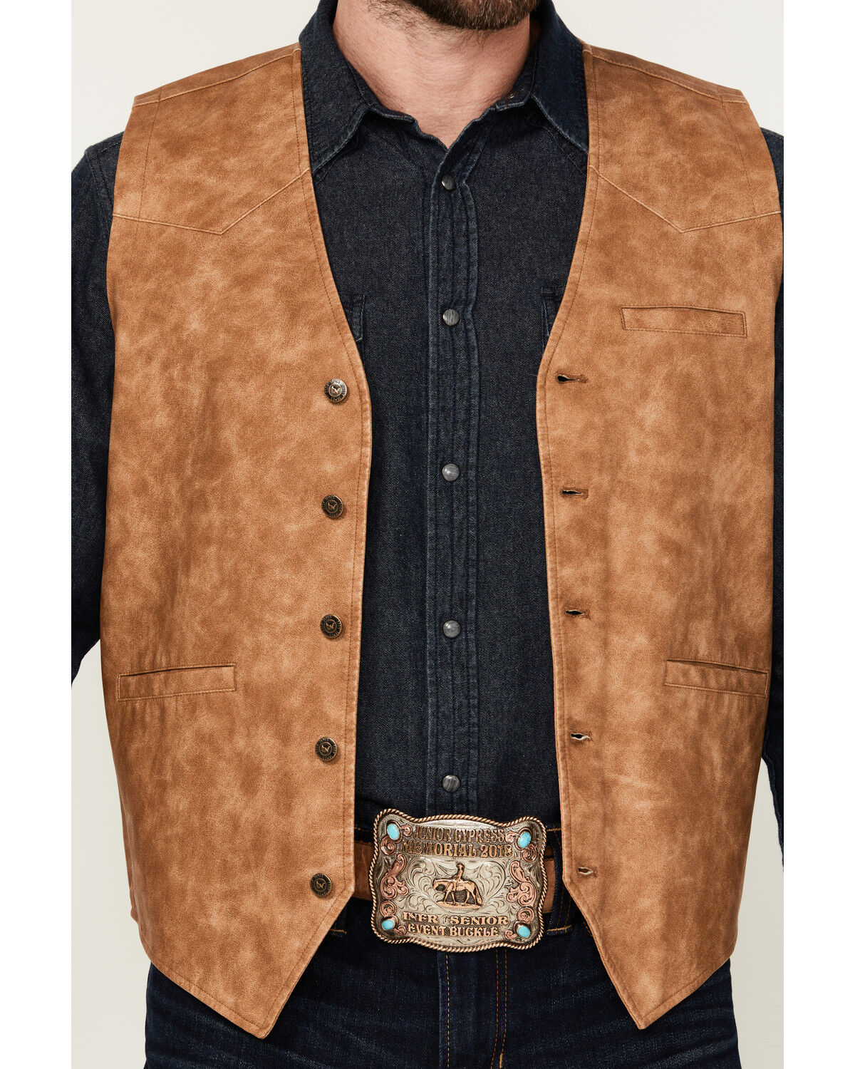 Image #3 - Cody James Men's Palomino Faux Leather Vest, Tan, hi-res