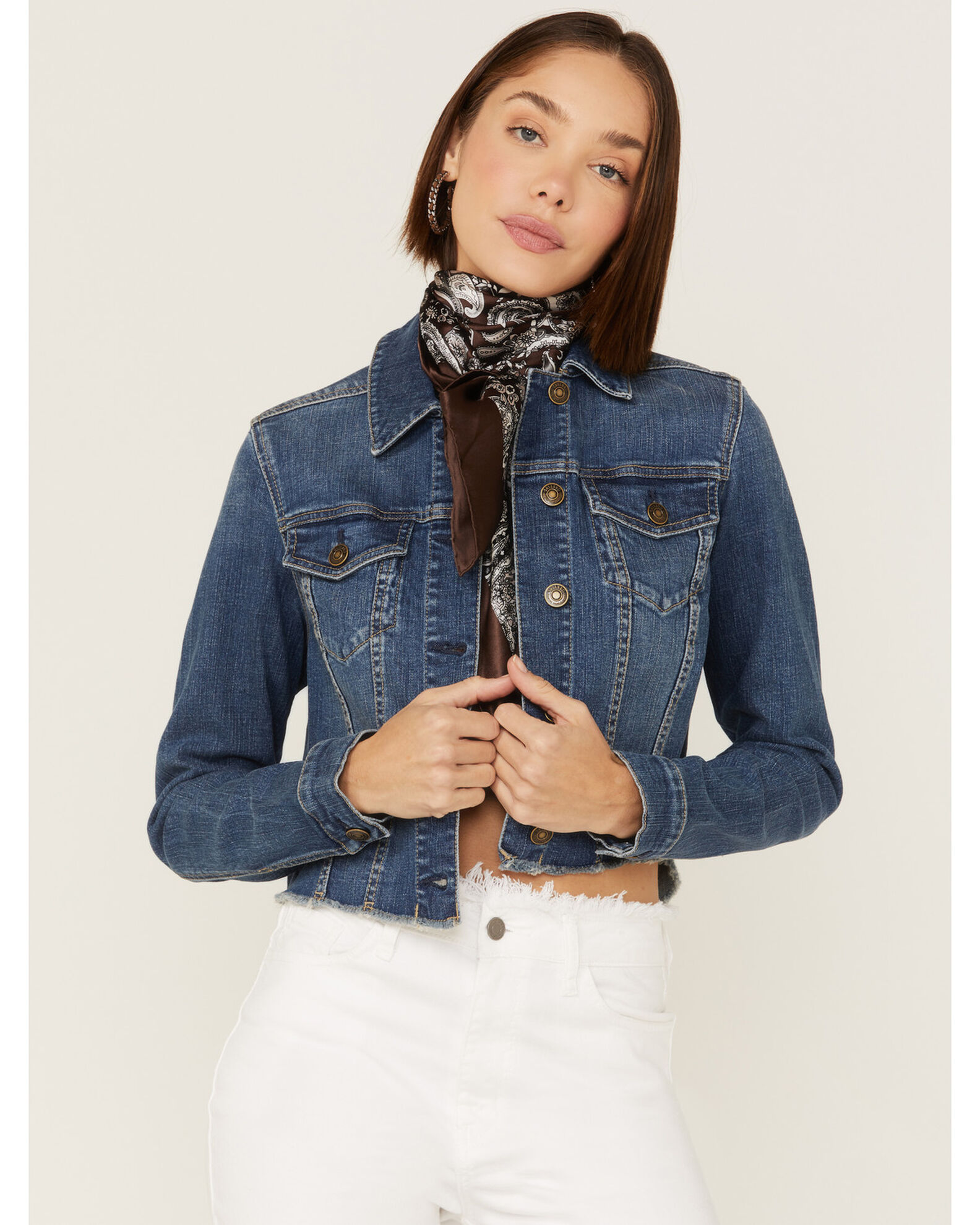 Dark wash cropped denim jacket shop