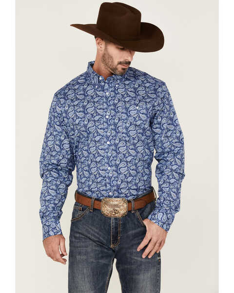 RANK 45® Men's Dally Paisley Print Long Sleeve Button-Down Western Shirt , Blue, hi-res