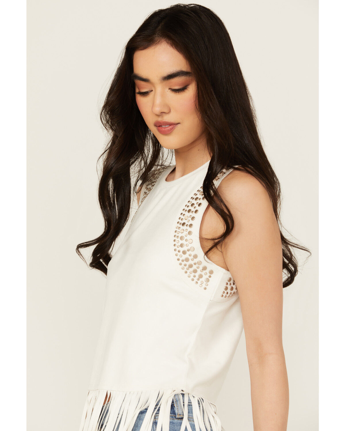 Image #2 - Idyllwind Women's Lillian Studded Fringe Tank Top, Ivory, hi-res