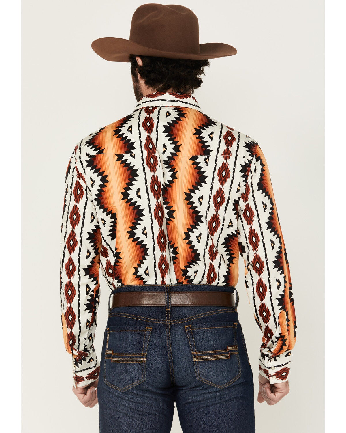 Image #4 - Wrangler Men's Checotah Southwestern Print Long Sleeve Snap Western Shirt - Tall, Orange, hi-res