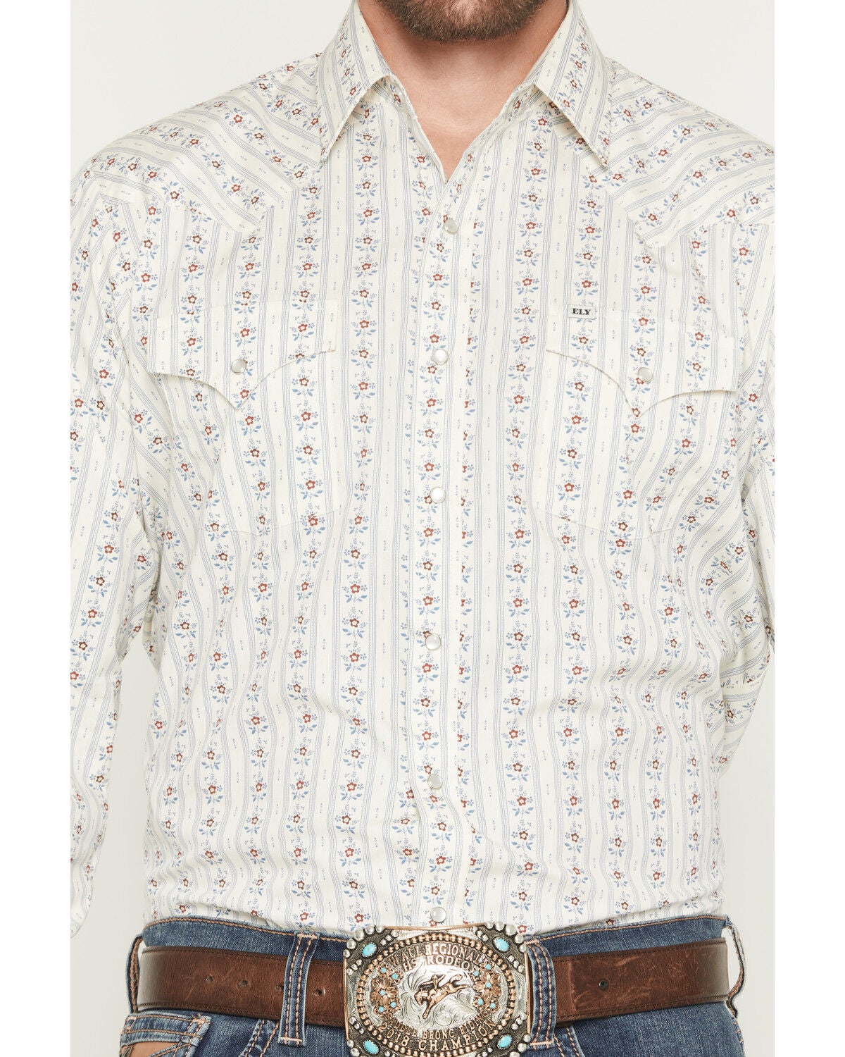 Image #3 - Ely Walker Men's Wallpaper Floral Stripe Print Long Sleeve Snap Western Shirt, Cream, hi-res