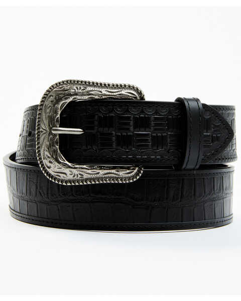 Image #1 - Cody James Men's Black Checkered Billets Alligator Print Leather Belt, Black, hi-res