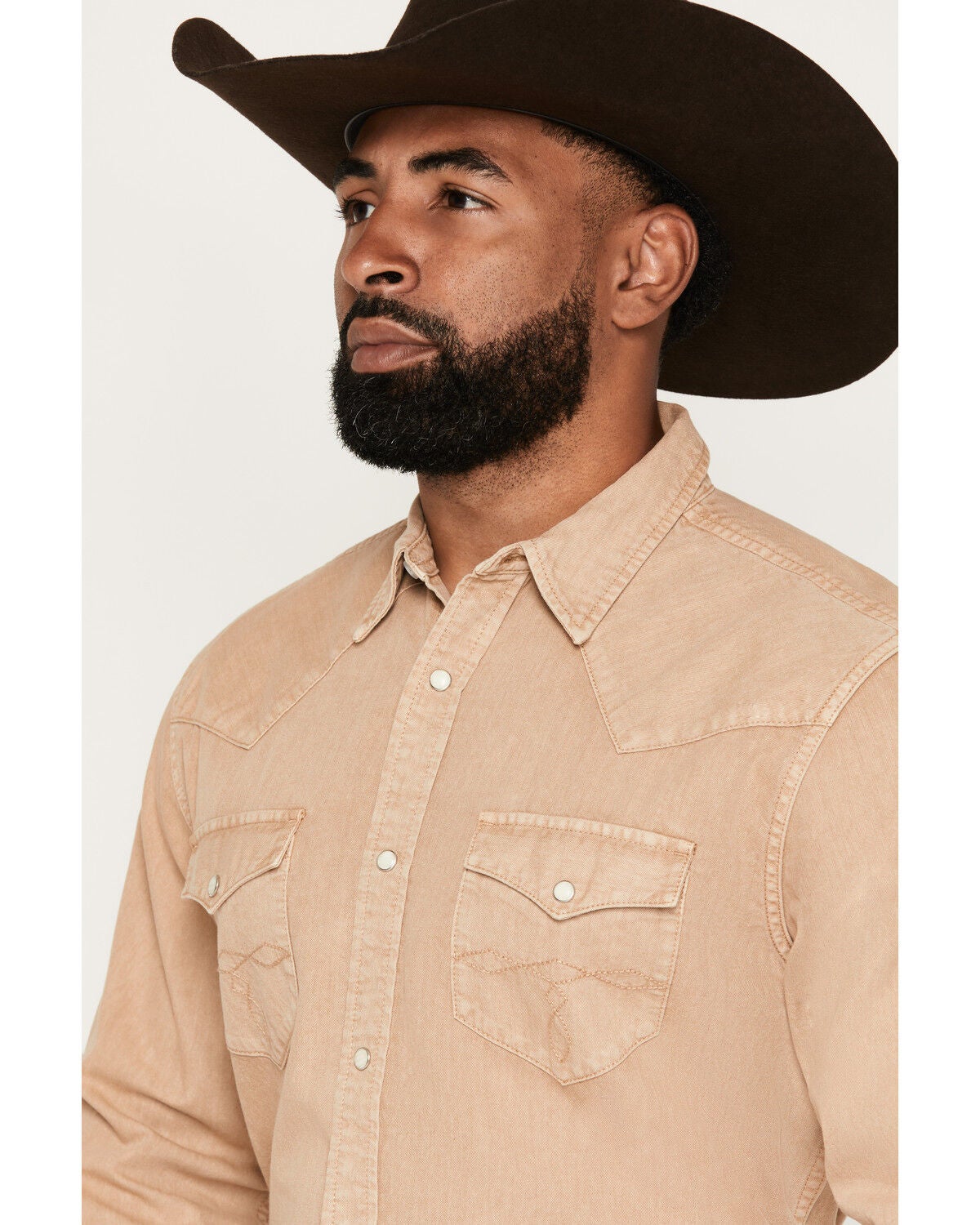 Image #2 - Cody James Men's Solid Long Sleeve Snap Denim Western Shirt - Big, Tan, hi-res