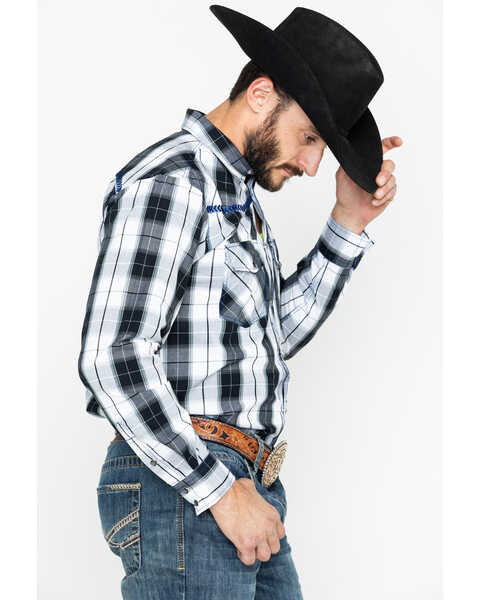Image #6 - Cowboy Hardware Men's Block Plaid Print Long Sleeve Snap Western Shirt , Black, hi-res