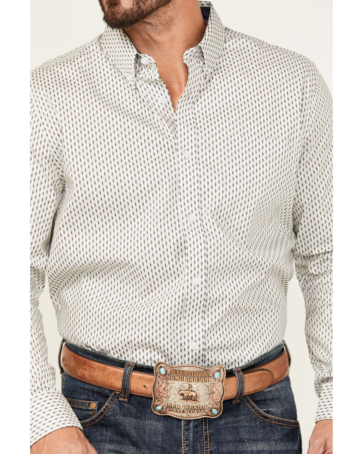 Image #3 - Cody James Men's Stirling Geo Print Long Sleeve Button-Down Stretch Western Shirt, White, hi-res