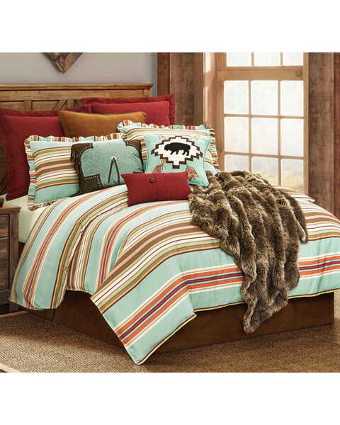 HiEnd Accents Turquoise Serape 3-Piece Comforter Set - Full , Turquoise, hi-res