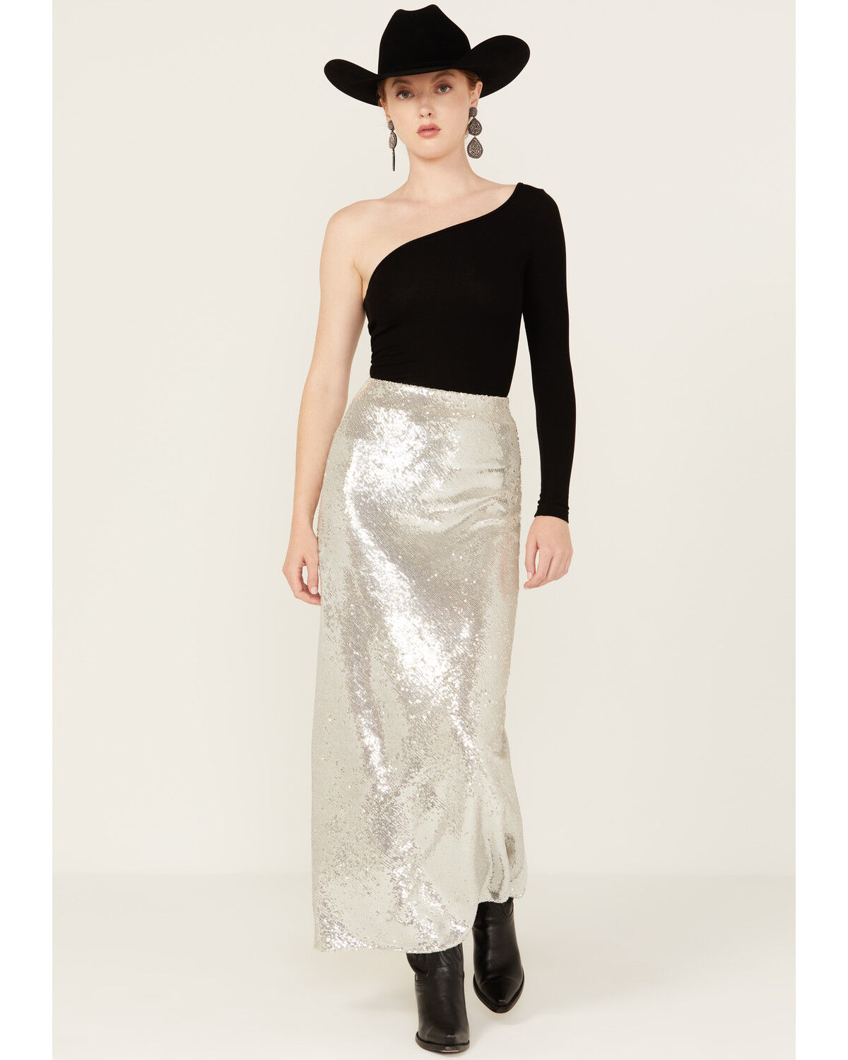 Image #2 - By Together Women's Sequins Maxi Skirt, Silver, hi-res