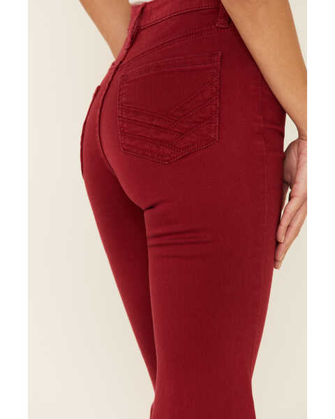 Shyanne Women's Red Seamed Pocket Flare Jeans, Red, hi-res