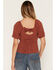 Image #4 - Lovestitch Women's Lace Front Short Sleeve Top, Rust Copper, hi-res