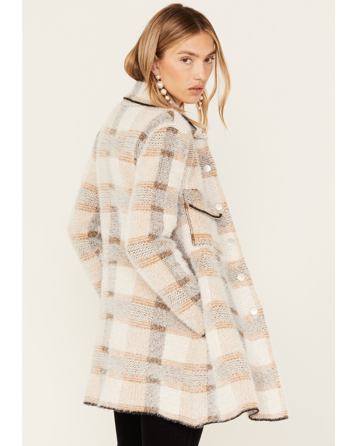Image #4 - Rock & Roll Denim Women's Plaid Print Eyelash Knit Coat, , hi-res