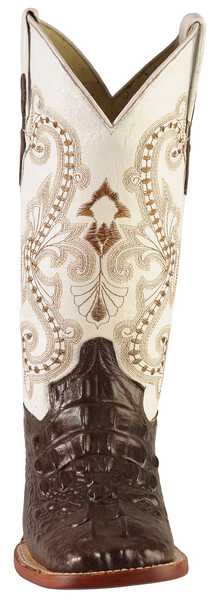 Image #4 - Ferrini Women's Hornback Caiman Print Western Boots - Broad Square Toe, Chocolate, hi-res