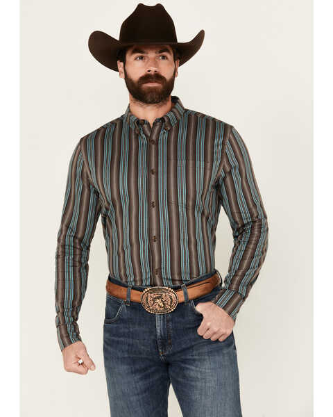 Cody James Men's Boa Dobby Striped Print Long Sleeve Button-Down Stretch Western Shirt , Black, hi-res