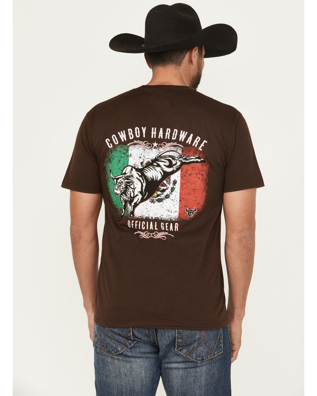 Image #1 - Cowboy Hardware Men's Mexican Flag Short Sleeve Graphic T-Shirt, Dark Brown, hi-res
