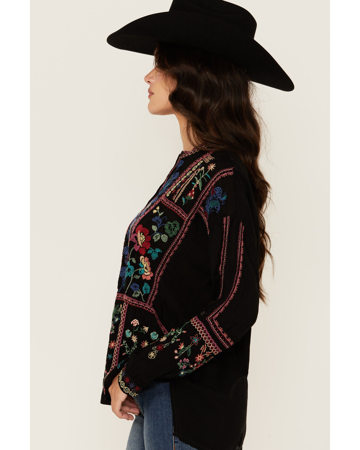 Image #2 - Johnny Was Women's Floral Embroidered Long Sleeve Blouse, Black, hi-res