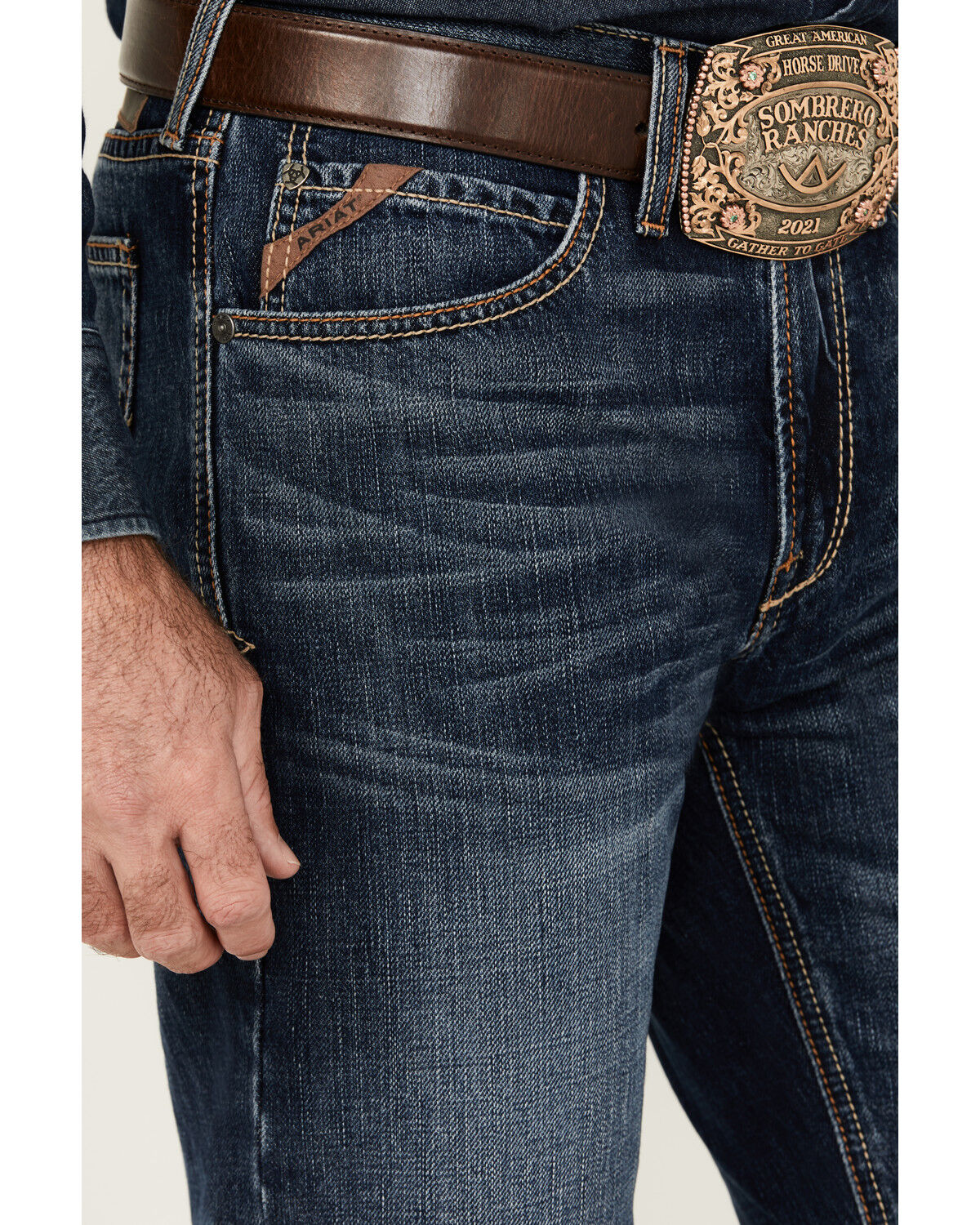 Image #2 - Ariat Men's M2 Bradford Cleveland Dark Wash Relaxed Bootcut Rigid Jeans - Big, Dark Wash, hi-res
