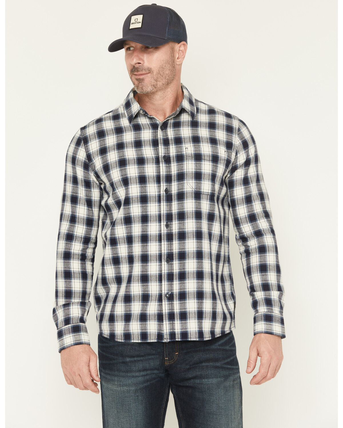 Image #1 - Brothers and Sons Men's Anvil Plaid Print Long Sleeve Button-Down Flannel Shirt, Blue, hi-res