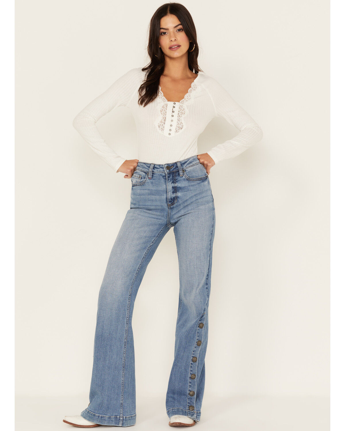 Image #1 - Idyllwind Women's Burch Light Wash High Risin Snap Trouser Jeans, , hi-res