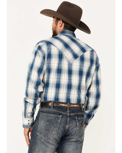Image #4 - Stetson Men's Plaid Print Long Sleeve Snap Western Shirt, Blue, hi-res