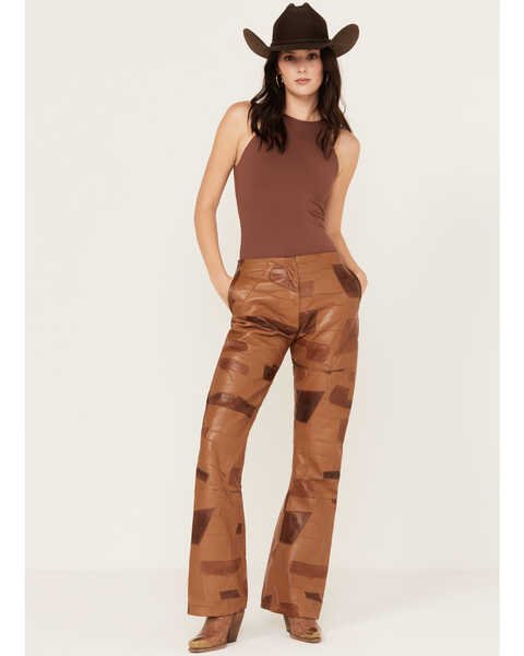Understated Leather Women's Vixen Mid Rise Leather Patched Pants, Tan, hi-res