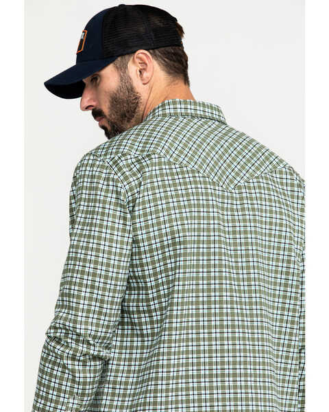 Cody James Men's FR Woven Plaid Print Long Sleeve Button Down Work Shirt , Green, hi-res