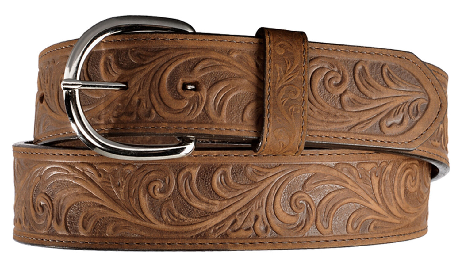 Image #1 - Justin Western Hand Tooled Leather Belt, Brown, hi-res