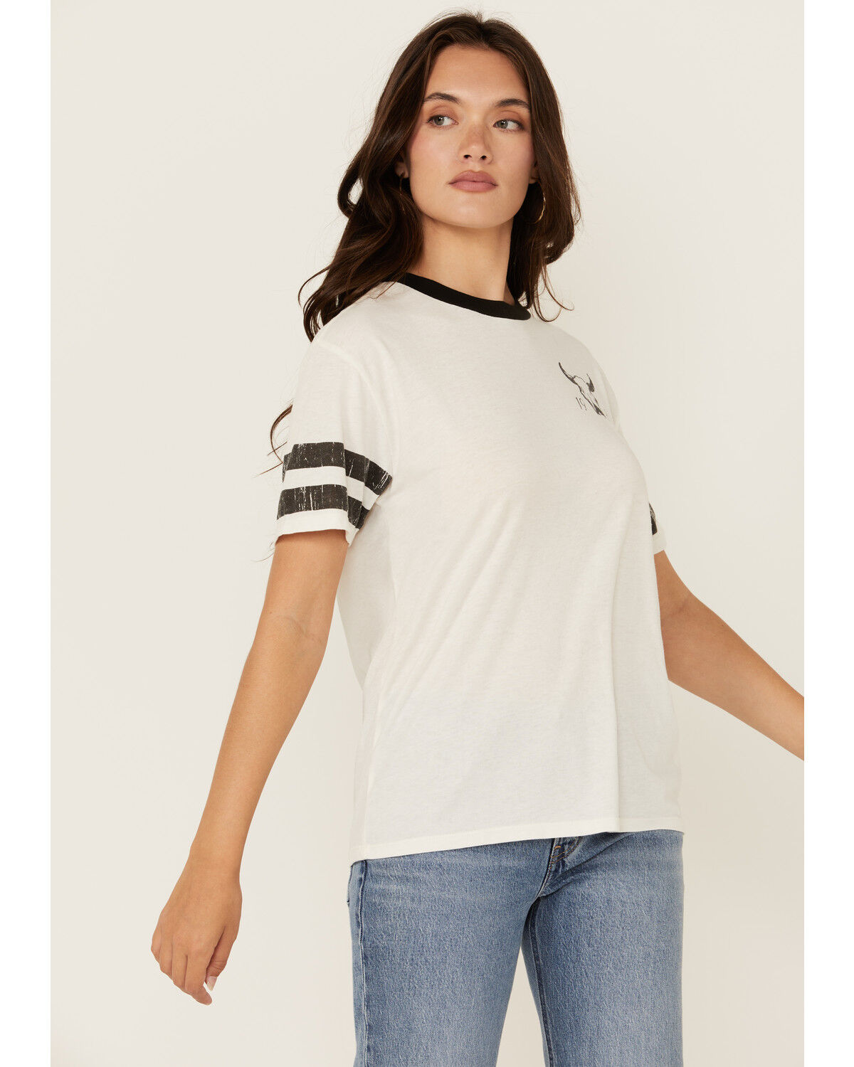 Image #1 - White Crow Women's Steer Head Football Short Sleeve Graphic Tee, White, hi-res