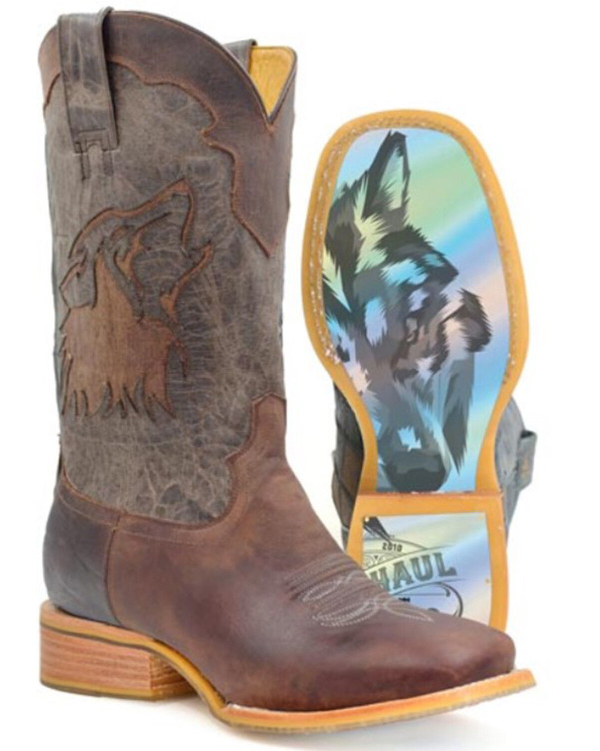 Image #1 - Tin Haul Men's Wolf Western Boots - Broad Square Toe, Brown, hi-res
