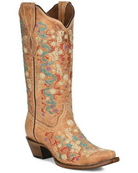 Image #1 - Circle G Women's Floral Embroidery Western Boots - Snip Toe, Sand, hi-res