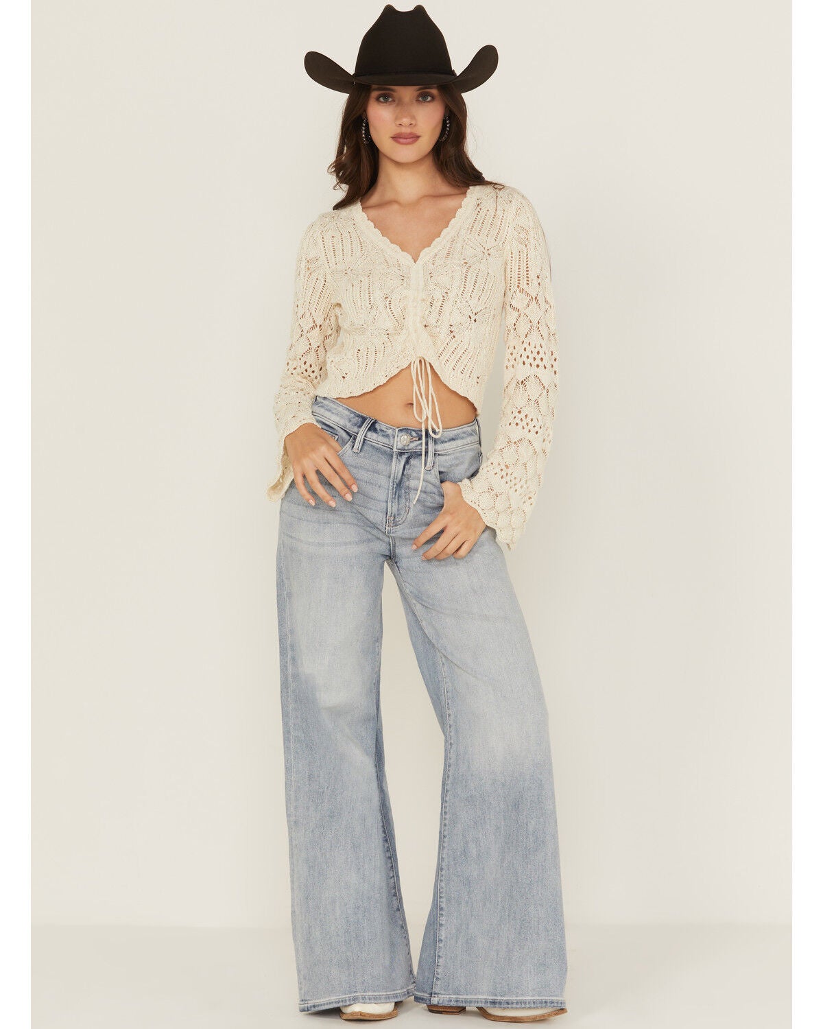 Miss Me Women's Light Wash High Rise 32" Super Wide Stretch Denim Jeans, Light Wash, hi-res