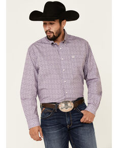 Cinch Men's Basket Weave Geo Print Long Sleeve Western Shirt , Purple, hi-res