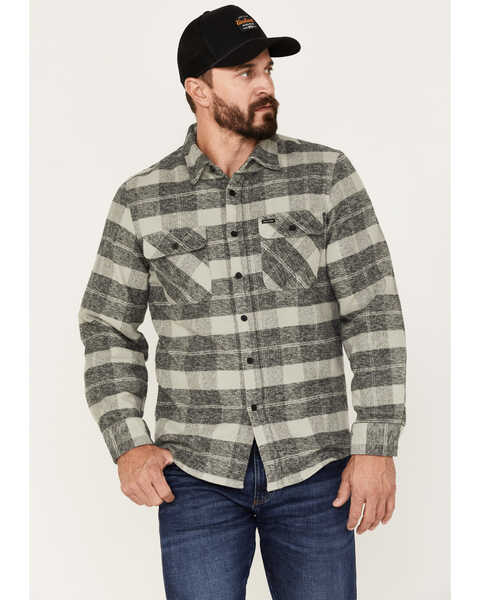 Brixton Men's Bowery Long Sleeve Button-Down Flannel Shirt, Charcoal, hi-res