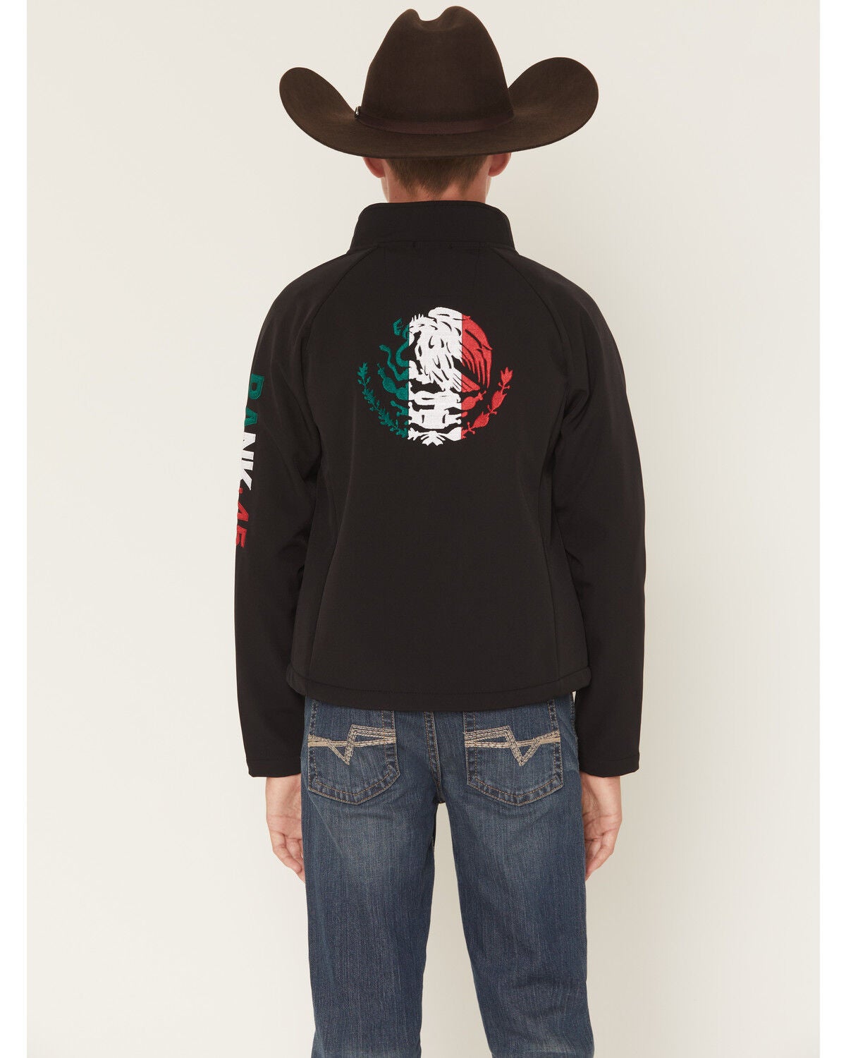 RANK 45&reg; Boys' Mexico Flag Seal Softshell Jacket, Black, hi-res