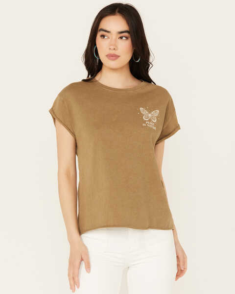 Cleo + Wolf Women's Burnout Butterfly Relaxed Graphic Tee, Olive, hi-res