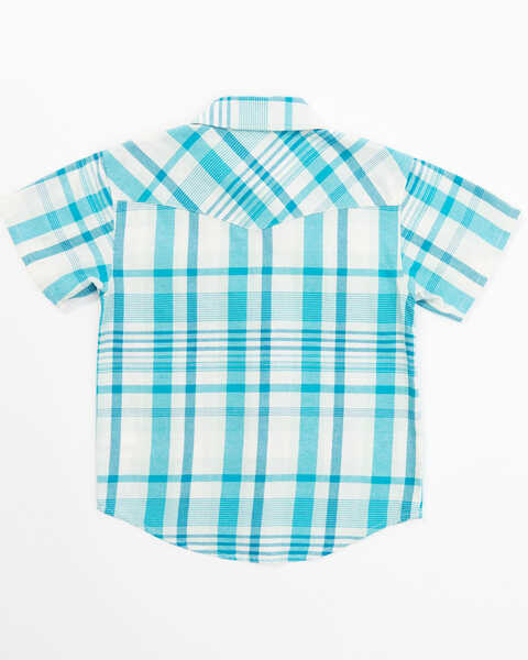 Image #3 - Shyanne Toddler Girls' Embroidered Plaid Print Short Sleeve Western Pearl Snap Shirt, Turquoise, hi-res