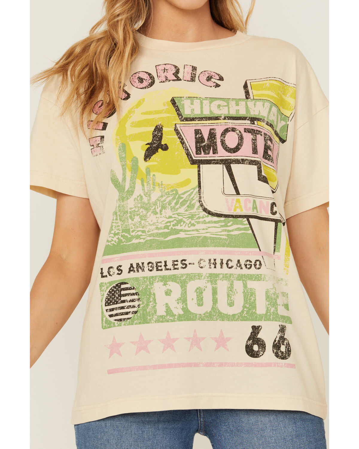 Image #3 - Cleo + Wolf Women's Route 66 Oversized Short Sleeve Graphic Tee, Oatmeal, hi-res
