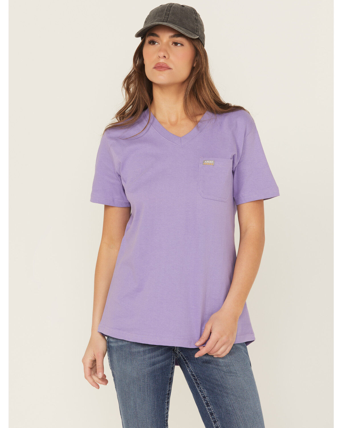 Image #1 - Ariat Women's Rebar Strong Reflective American Flag Short Sleeve Graphic T-Shirt, Purple, hi-res