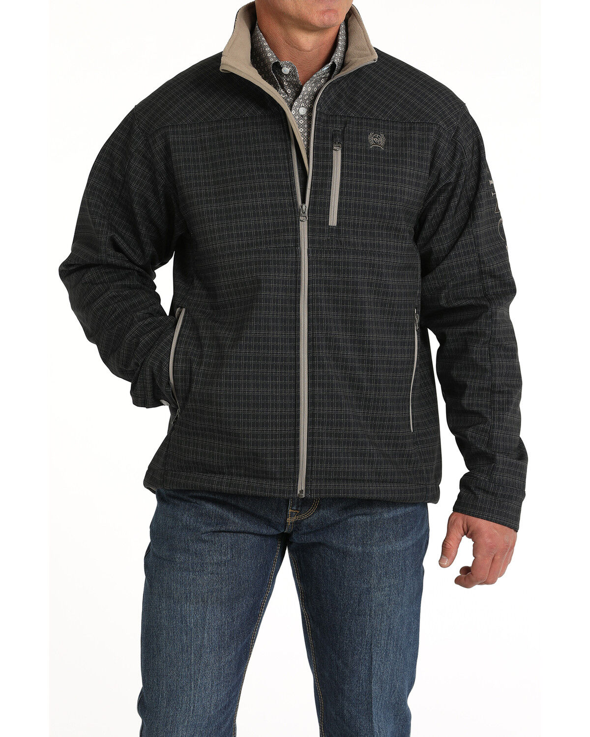 Image #1 - Cinch Men's Solid Logo Bonded Softshell Jacket - Big, Navy, hi-res