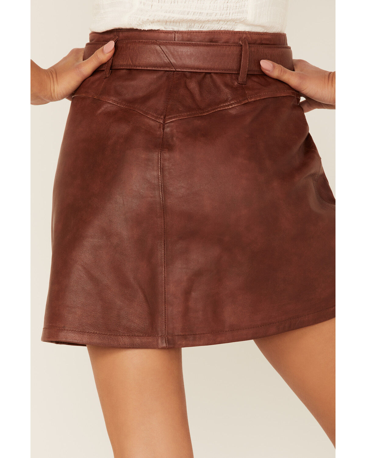 Image #4 - Idyllwind Women's Western Belt Leather Mini Skirt, Brandy Brown, hi-res